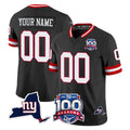 Yuxns Custom NY.Giants Black 100th Season & State Patch Vapor Limited Home Game Any Name & Numbers Stitched Jerseys