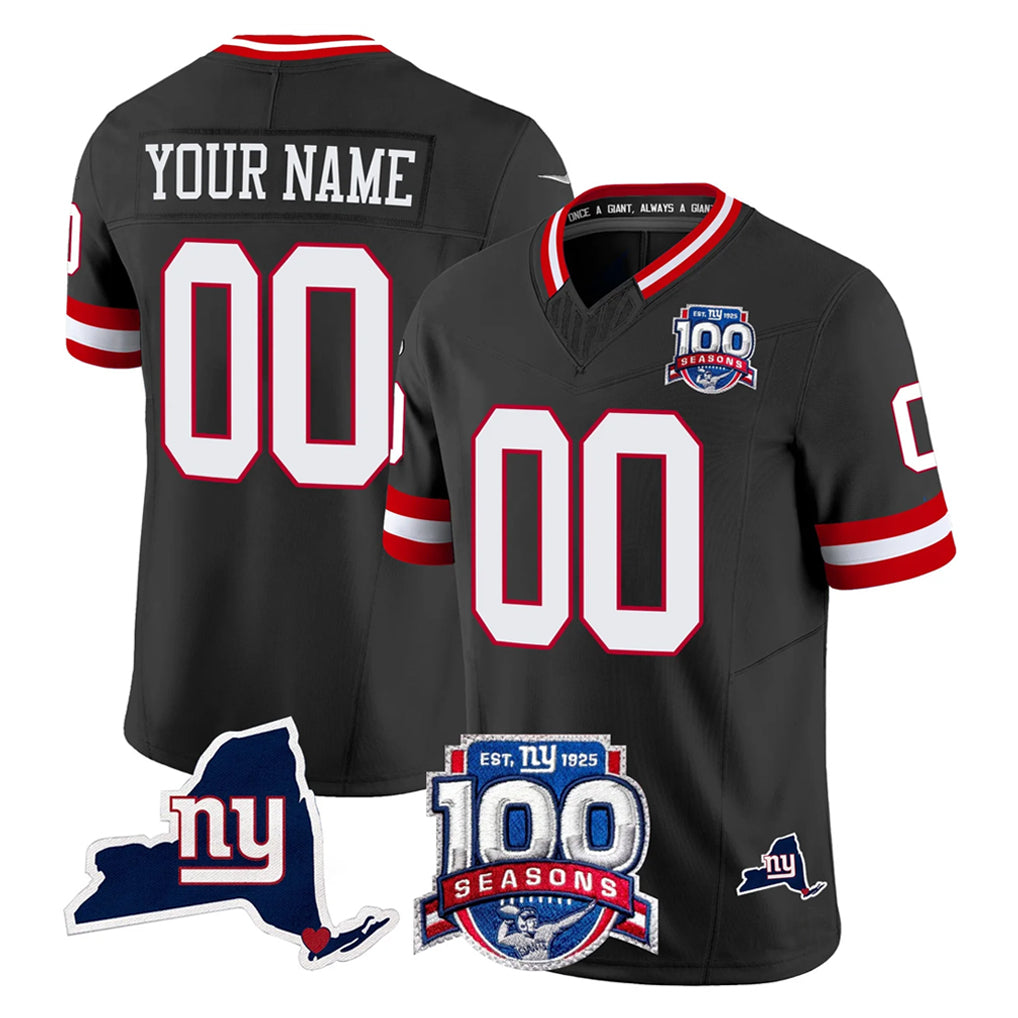 Yuxns Custom NY.Giants Black 100th Season & State Patch Vapor Limited Home Game Any Name & Numbers Stitched Jerseys