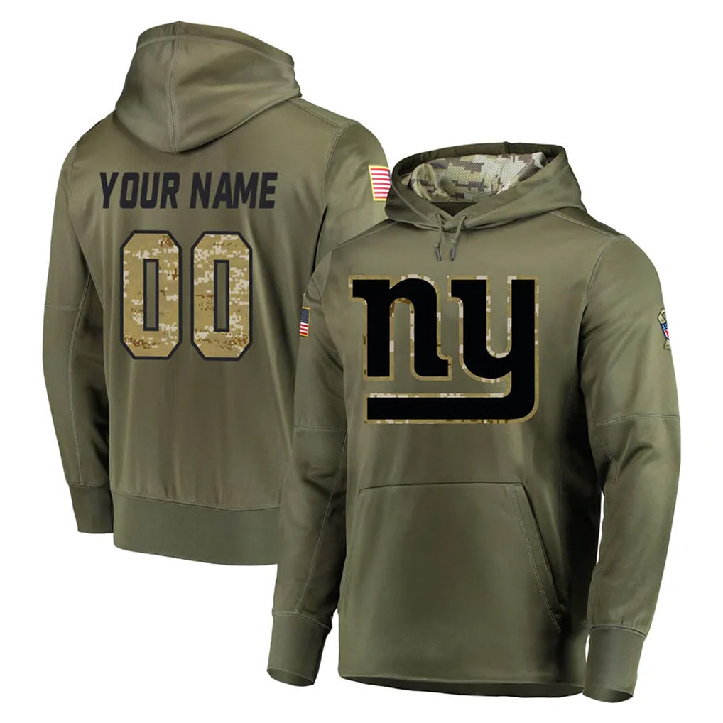 Yuxns Custom NY.Giants Olive Salute to Service Pullover Hoodies Home Game Any Name & Numbers Stitched Jerseys