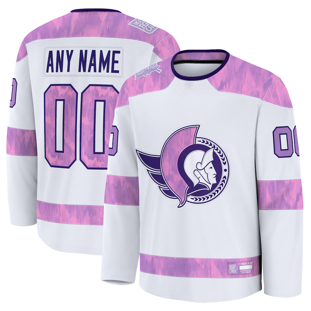 Yuxns Custom O.Senators White 2024 Hockey Fights Cancer Practice Jerseys