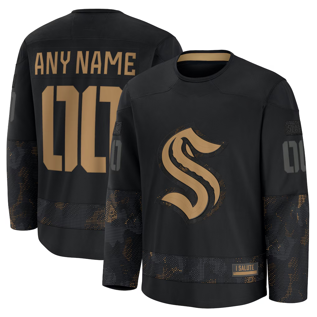 Yuxns Custom S.Kraken Black 2024 Military Appreciation Practice Jerseys