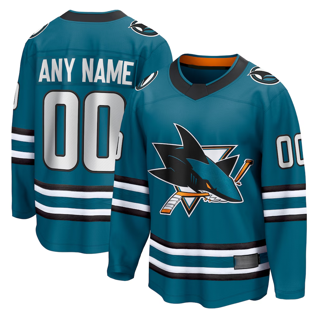 Yuxns Custom SJ.Sharks Teal Home Breakaway Jerseys