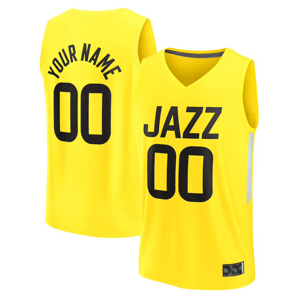 Yuxns Custom U.Jazz Yellow Fast Break Replica Stitched Jerseys - Icon Edition