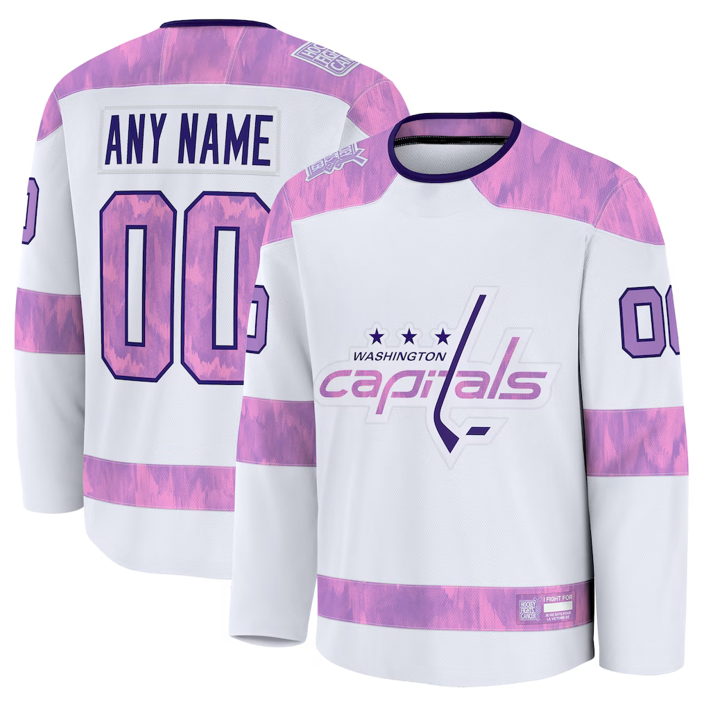 Yuxns Custom W.Capitals White 2024 Hockey Fights Cancer Practice Jerseys
