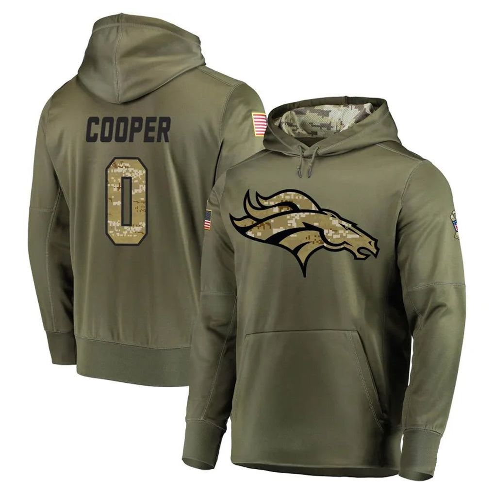 Yuxns D.Broncos #0 Jonathon Cooper Player Olive Salute to Service Pullover Hoodies Home Game Stitched Jerseys