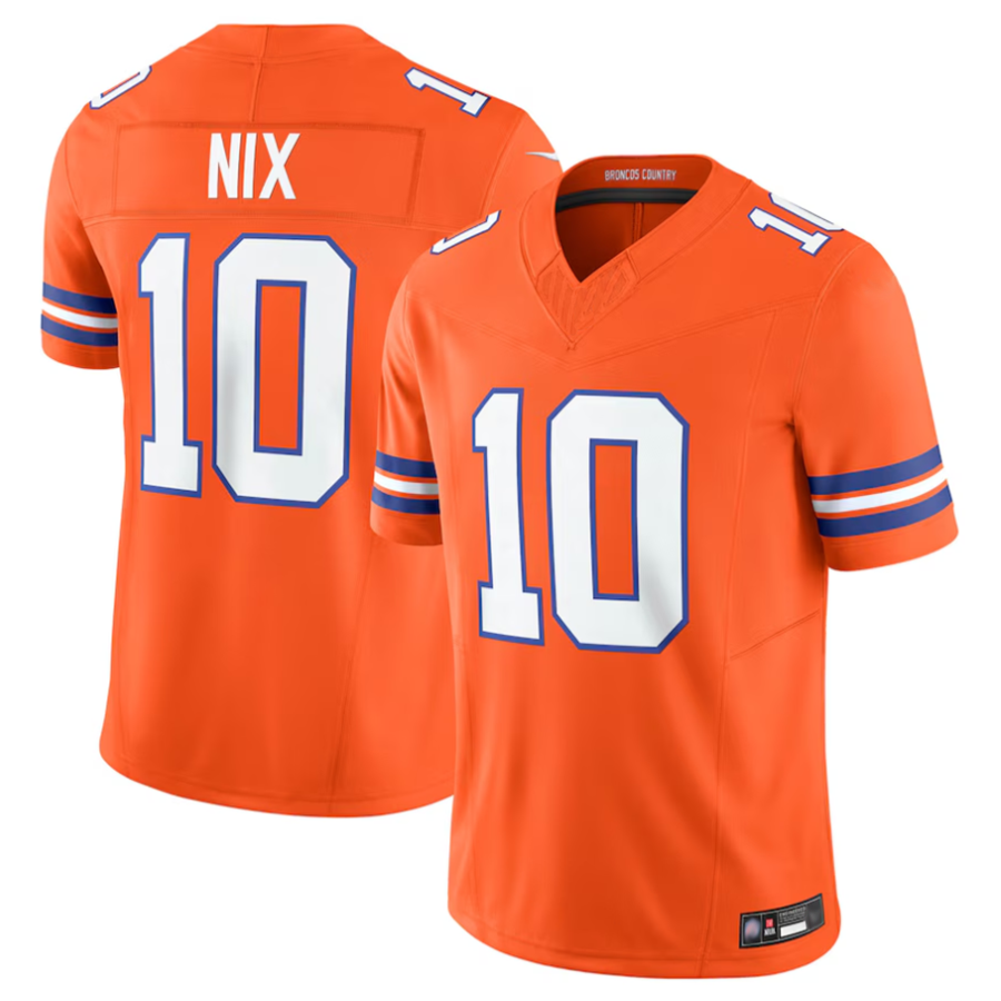 Yuxns D.Broncos #10 Bo Nix Player Orange Vapor F.U.S.E. Limited Stitched Jerseys