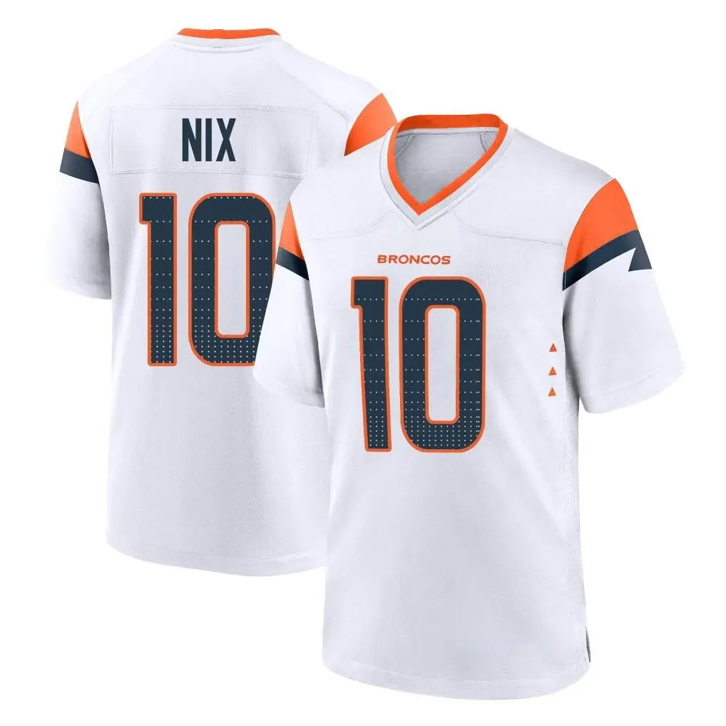 Yuxns D.Broncos #10 Bo Nix Player White Home Game Stitched Jerseys