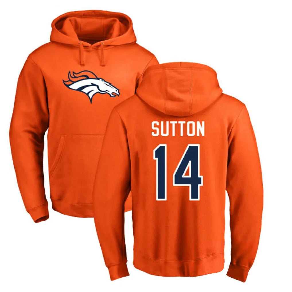Yuxns D.Broncos #14 Courtland Sutton Player Orange Pullover Hoodie Limited Stitched Jerseys