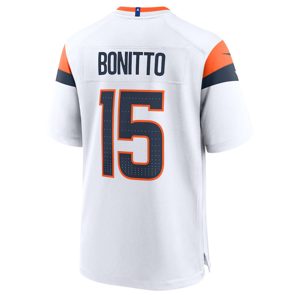 Yuxns D.Broncos #15 Nik Bonitto Player White Home Game Stitched Jerseys