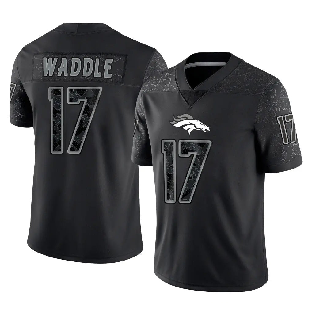 Yuxns D.Broncos #17 Jaylen Waddle Player Black Reflective Limited Stitched Jerseys