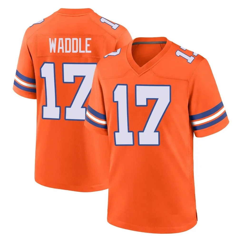 Yuxns D.Broncos #17 Jaylen Waddle Player Orange Alternate Collection Throwback Game Stitched Jerseys