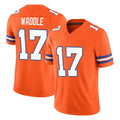Yuxns D.Broncos #17 Jaylen Waddle Player Orange Limited Alternate Vapor F.U.S.E. Throwback Game Stitched Jerseys