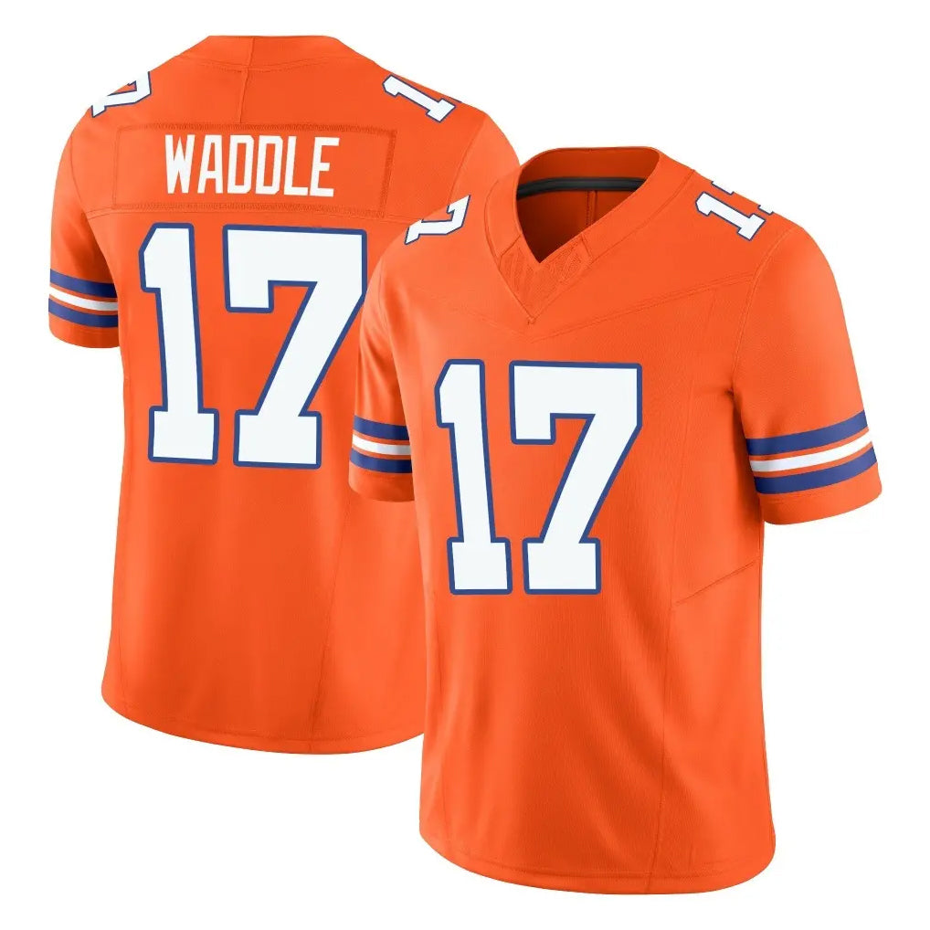 Yuxns D.Broncos #17 Jaylen Waddle Player Orange Limited Alternate Vapor F.U.S.E. Throwback Game Stitched Jerseys