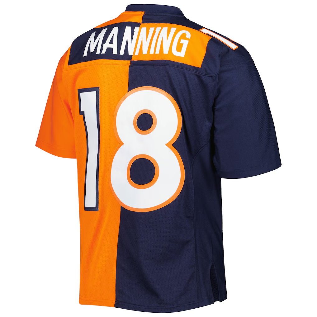 Yuxns D.Broncos #18 Peyton Manning Mitchell & Ness NavyOrange 2015 Split Legacy Replica Puhic Stitched Jerseys