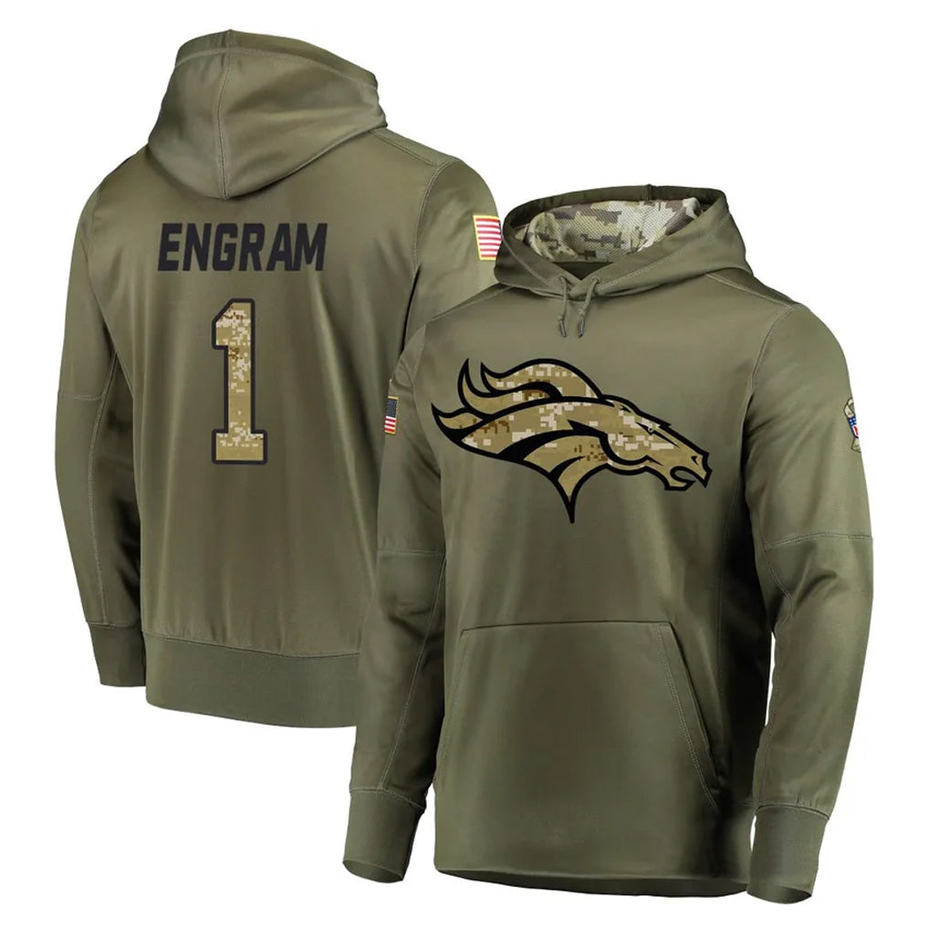 Yuxns D.Broncos #1 Evan Engram Player Olive Salute to Service Pullover Hoodies Home Game Stitched Jerseys