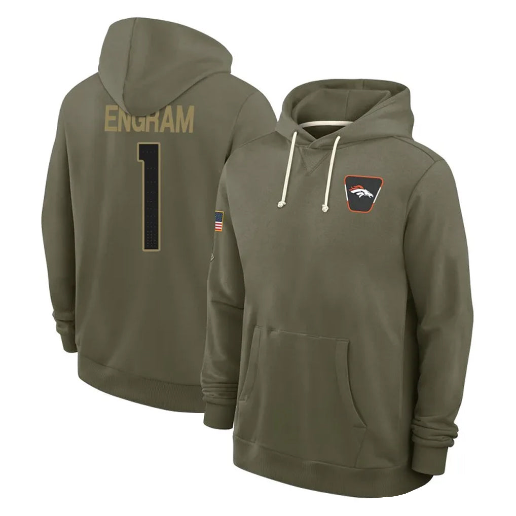 Yuxns D.Broncos #1 Evan Engram Player Olive Salute to Service Pullover Hoodies Limited Stitched Jerseys