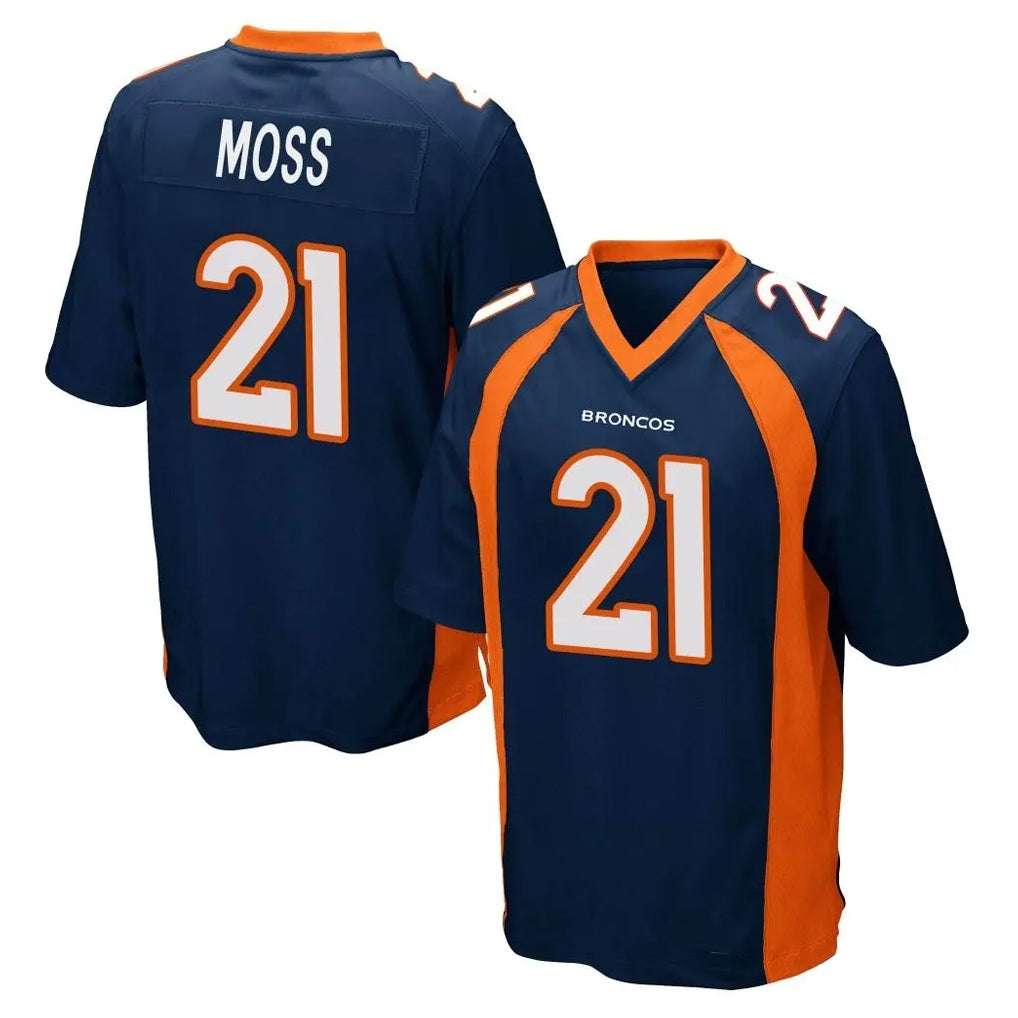 Yuxns D.Broncos #21 Riley Moss Player Navy Game Stitched Jerseys