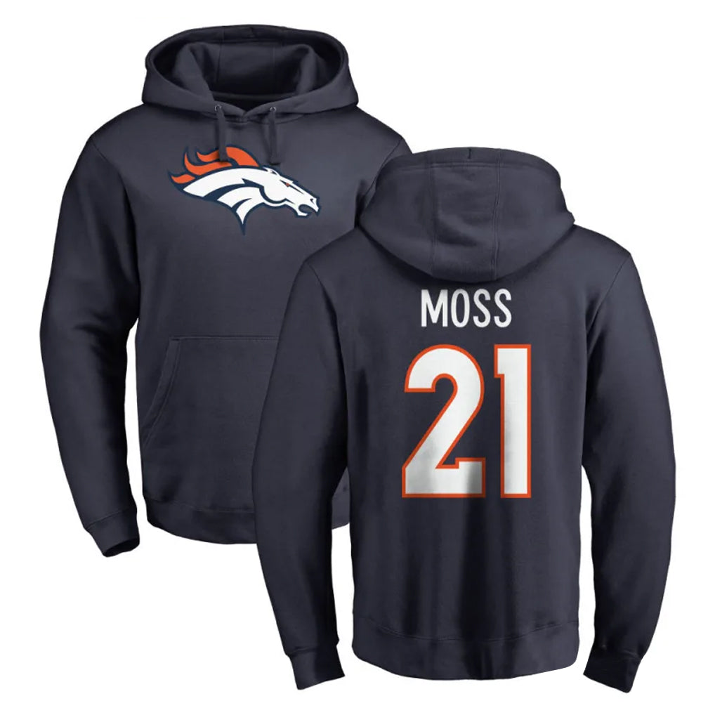Yuxns D.Broncos #21 Riley Moss Player Navy Pullover Hoodie Limited Stitched Jerseys
