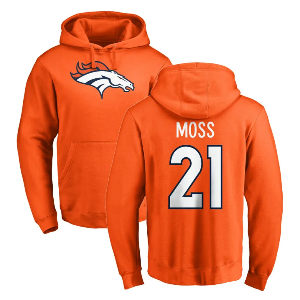 Yuxns D.Broncos #21 Riley Moss Player Orange Pullover Hoodie Limited Stitched Jerseys