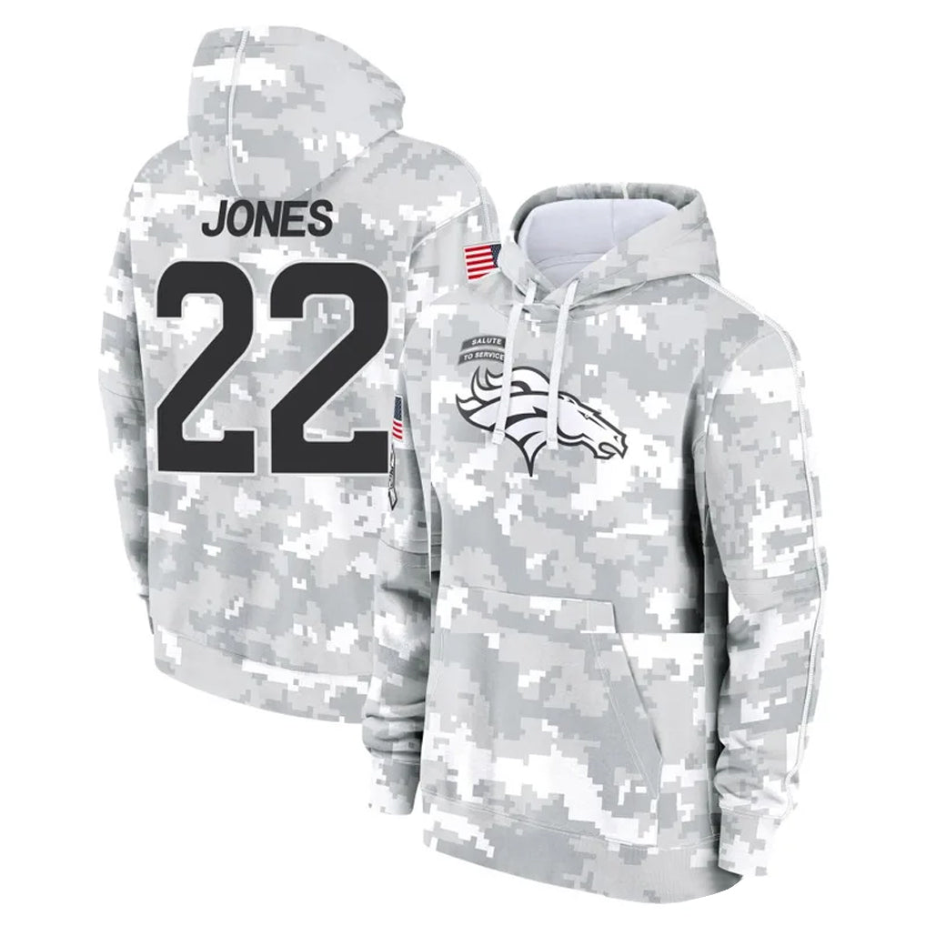 Yuxns D.Broncos #22 Brandon Jones Player Arctic Camo Salute to Service Hoodies Limited Game Stitched Jerseys