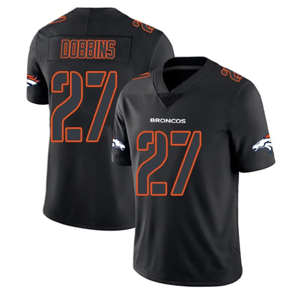 Yuxns D.Broncos #27 J.K. Dobbins Player Black Impact Limited Game Stitched Jerseys