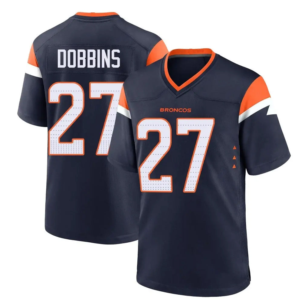 Yuxns D.Broncos #27 J.K. Dobbins Player Navy Home Game Stitched Jerseys