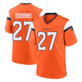 Yuxns D.Broncos #27 J.K. Dobbins Player Orange Home Game Stitched Jerseys