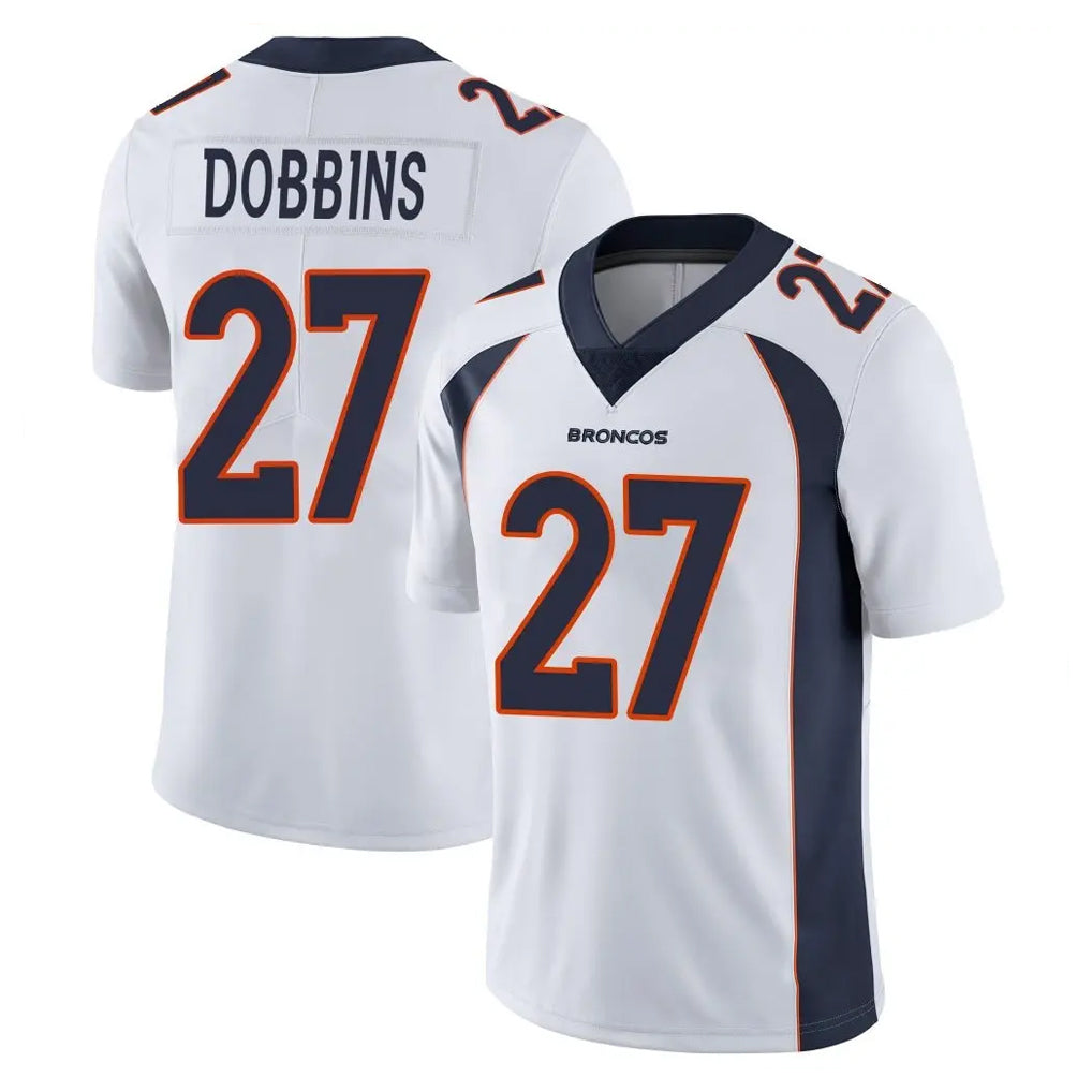 Yuxns D.Broncos #27 J.K. Dobbins Player White Vapor Untouchable Limited Home Game Stitched Jerseys