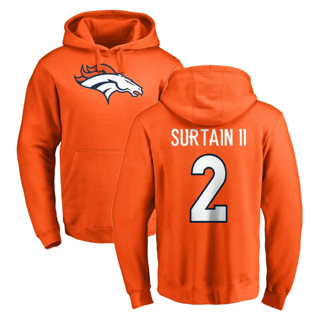 Yuxns D.Broncos #2 Pat Surtain II Player Orange Pullover Hoodie Limited Stitched Jerseys