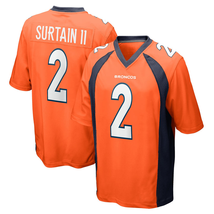 Yuxns D.Broncos #2 Patrick Surtain II Player Orange Home Game Football Stitched Jerseys