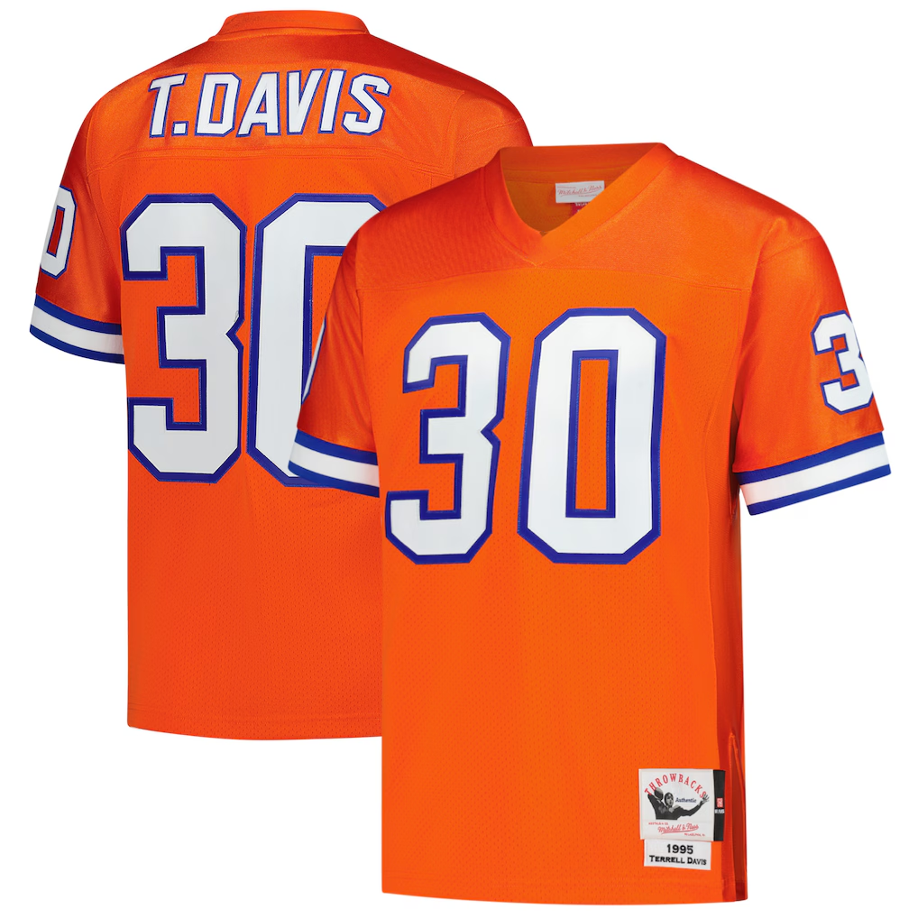 Yuxns D.Broncos #30 Terrell Davis Mitchell & Ness Orange 1995 Authentic Throwback Retired Player Stitched Jerseys