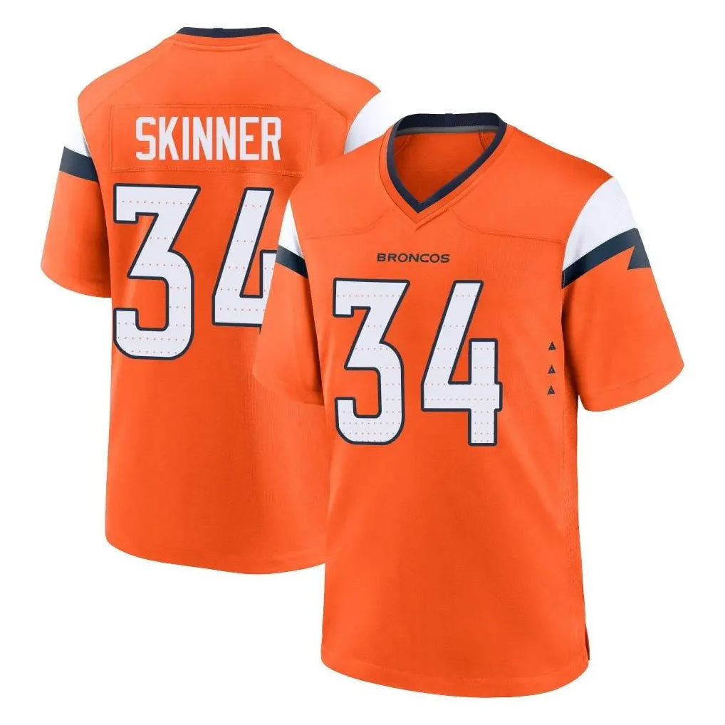 Yuxns D.Broncos #34 JL Skinner Player Orange Home Game Stitched Jerseys
