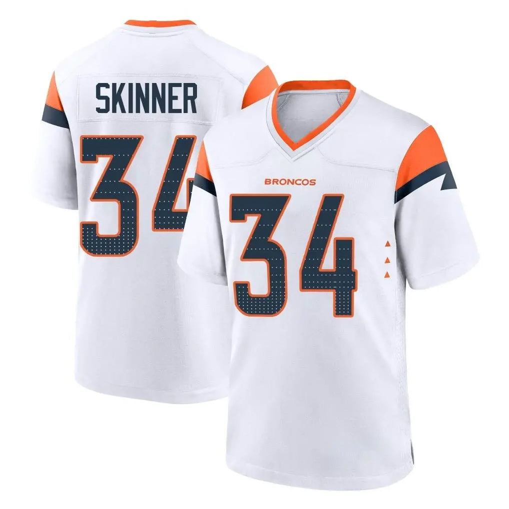 Yuxns D.Broncos #34 JL Skinner Player White Home Game Stitched Jerseys