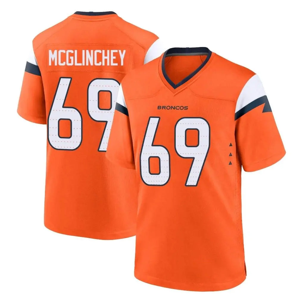 Yuxns D.Broncos #69 Mike McGlinchey Player Orange Home Game Stitched Jerseys
