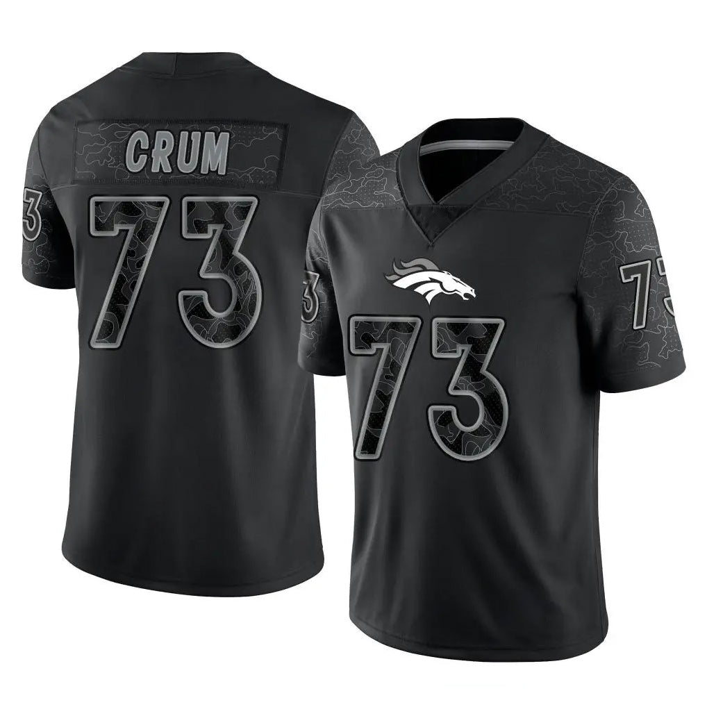 Yuxns D.Broncos #73 Frank Crum Player Black Reflective Limited Stitched Jerseys
