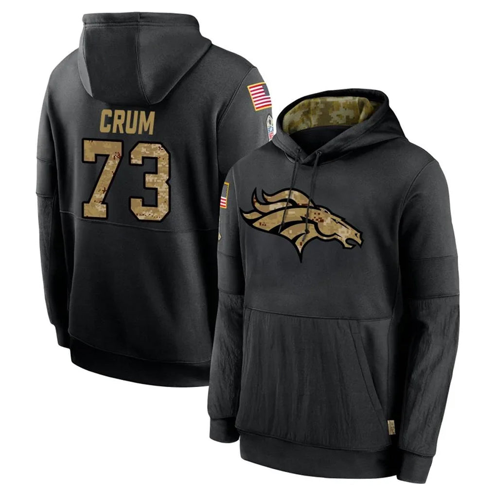 Yuxns D.Broncos #73 Frank Crum Player Black Salute to Service Pullover Hoodies Limited Stitched Jerseys