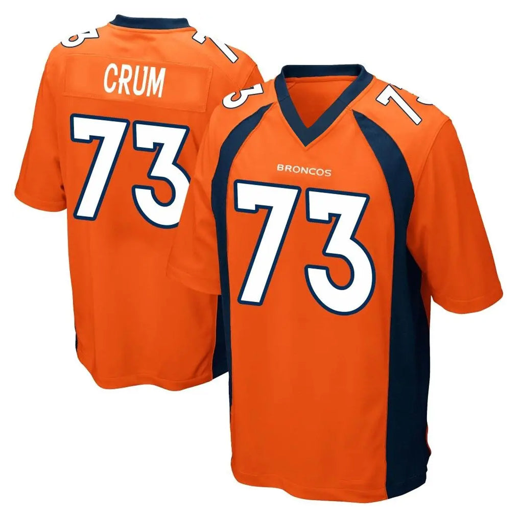 Yuxns D.Broncos #73 Frank Crum Player Orange Color Home Game Stitched Jerseys