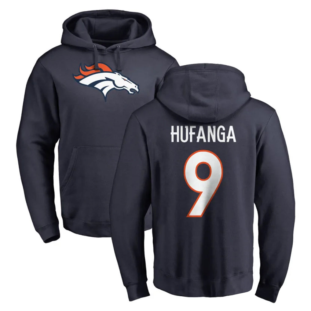 Yuxns D.Broncos #9 Talanoa Hufanga Player Navy Pullover Hoodie Limited Stitched Jerseys