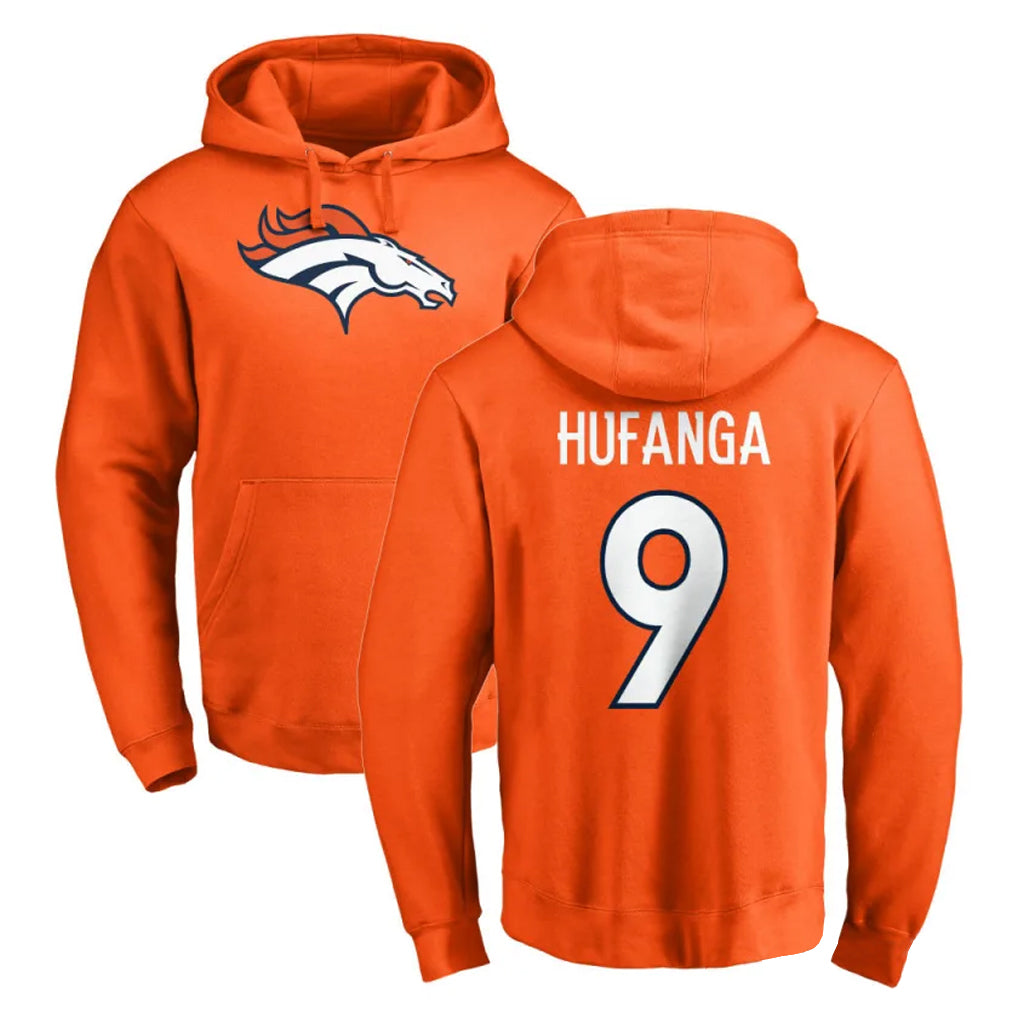 Yuxns D.Broncos #9 Talanoa Hufanga Player Orange Pullover Hoodie Limited Stitched Jerseys