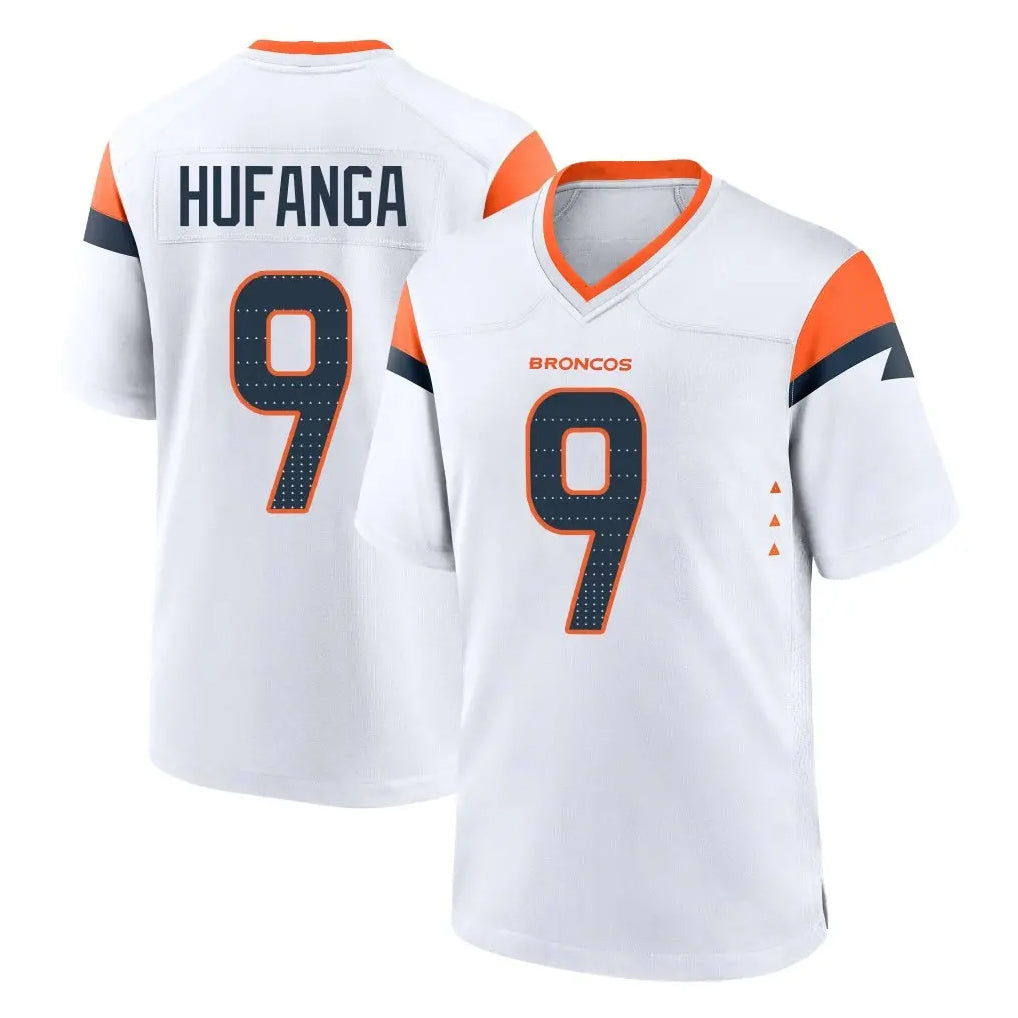 Yuxns D.Broncos #9 Talanoa Hufanga Player White Home Game Stitched Jerseys