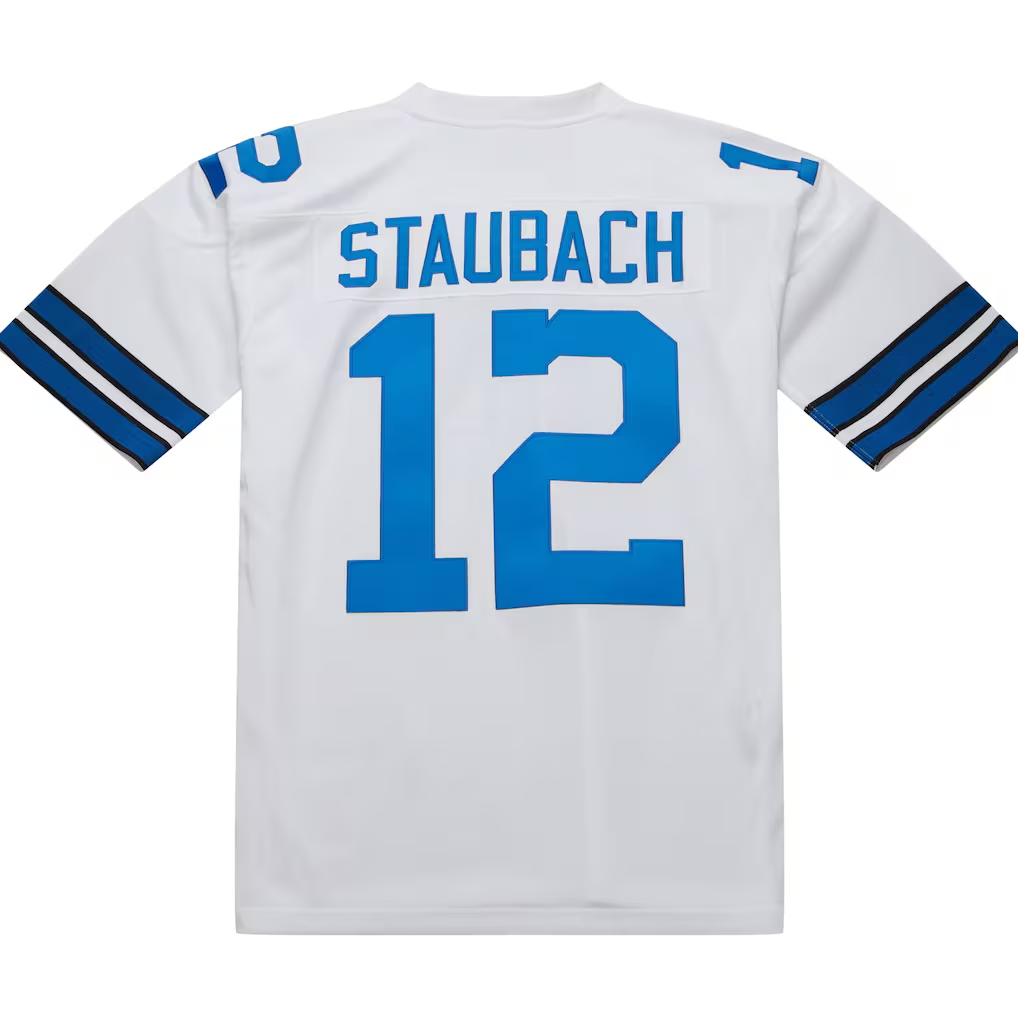 Yuxns D.Cowboys 1975 #12 Roger Staubach Mitchell & Ness White Authentic Throwback Retired Player Puhic  Stitched Jerseys