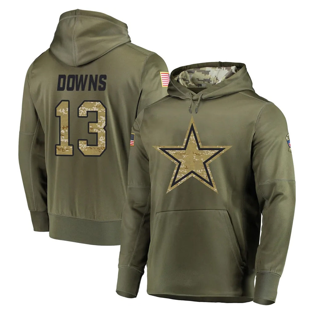 Yuxns D.Cowboys #13 Caleb Downs Player Olive Salute to Service Pullover Hoodies Home Game Stitched Jerseys