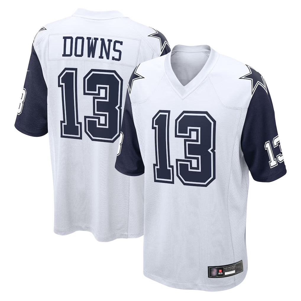 Yuxns D.Cowboys #13 Caleb Downs Player White-Navy Home Game Stitched Jerseys