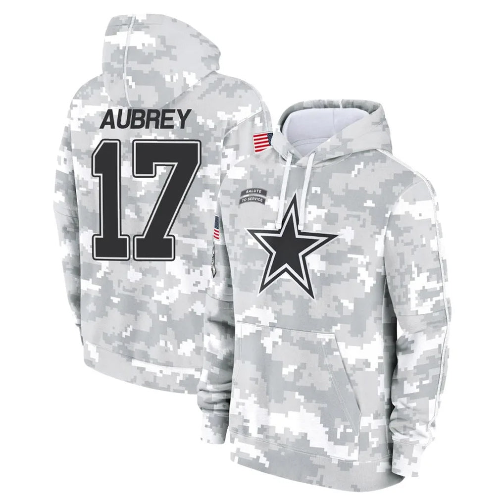 Yuxns D.Cowboys #17 Brandon Aubrey Player Arctic Camo Salute to Service Hoodies Limited Game Stitched Jerseys