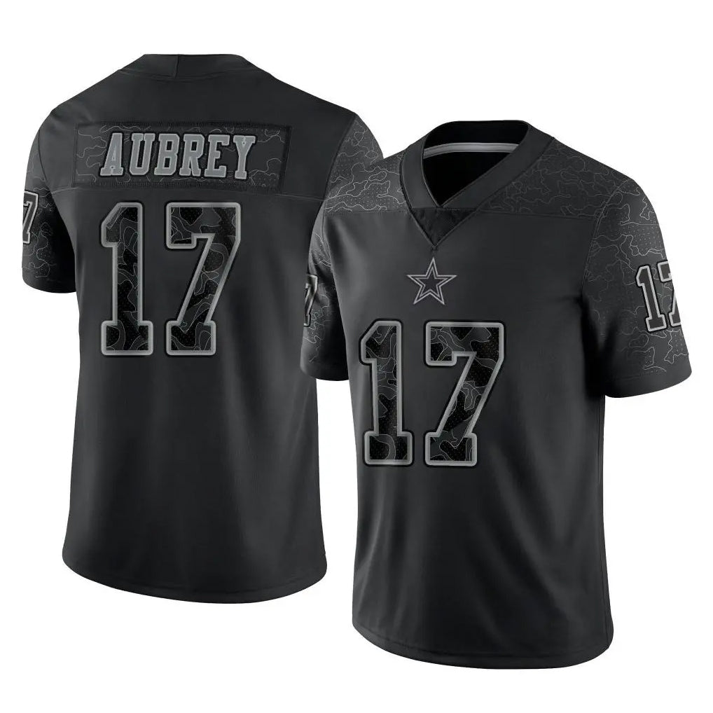 Yuxns D.Cowboys #17 Brandon Aubrey Player Black Limited Reflective Home Game Stitched Jerseys