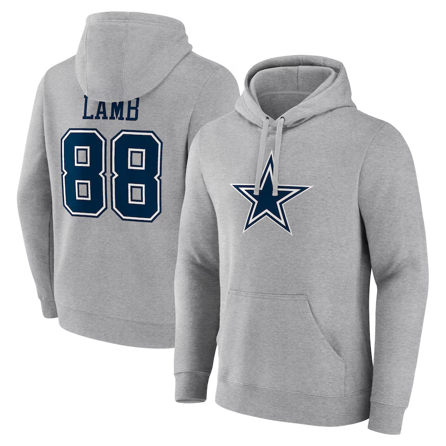 Yuxns D.Cowboys #88 CeeDee Lamb Player Gray Icon Pullover Hoodie Game Stitched Jerseys