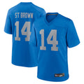 Yuxns D.Lions Alternate Game Stitched Jerseys Throwback - Blue - #14 Amon-Ra St. Brown Player