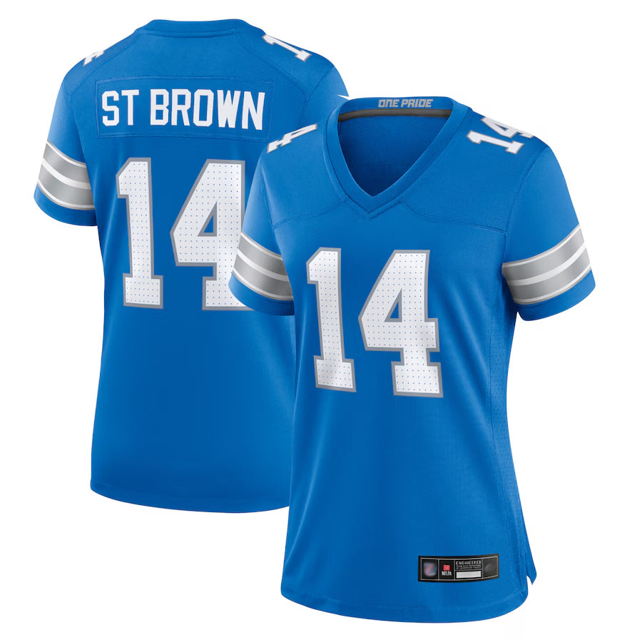 Yuxns D.Lions Home Game Stitched Jerseys - Blue - #14 Amon-Ra St. Brown Player