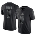 Yuxns D.Lions #0 Jahmyr Gibbs Player Black REFLECTIVE Limited Stitched Jerseys