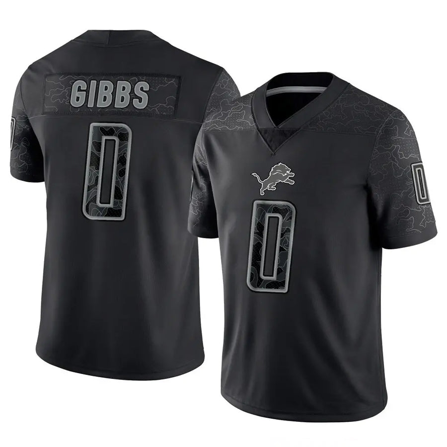 Yuxns D.Lions #0 Jahmyr Gibbs Player Black REFLECTIVE Limited Stitched Jerseys